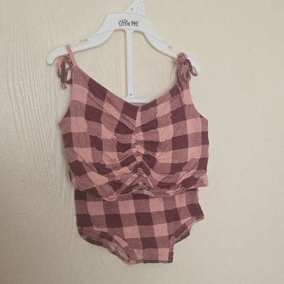 Pink and Brown Checkered Baby Romper - Picture 1 of 1